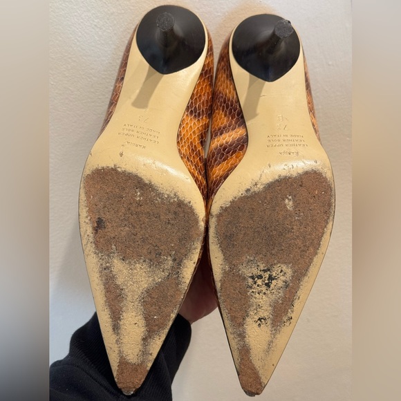 Bellofatto brown leather snake 3” heels Size 7.5 - Picture 5 of 6